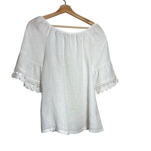 Terzo Millennio White Made in Italy 100% Linen with Lace Sleeves Womens Small